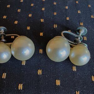 Vintage Sterling Silver Faux Pearl Screw Back Earrings